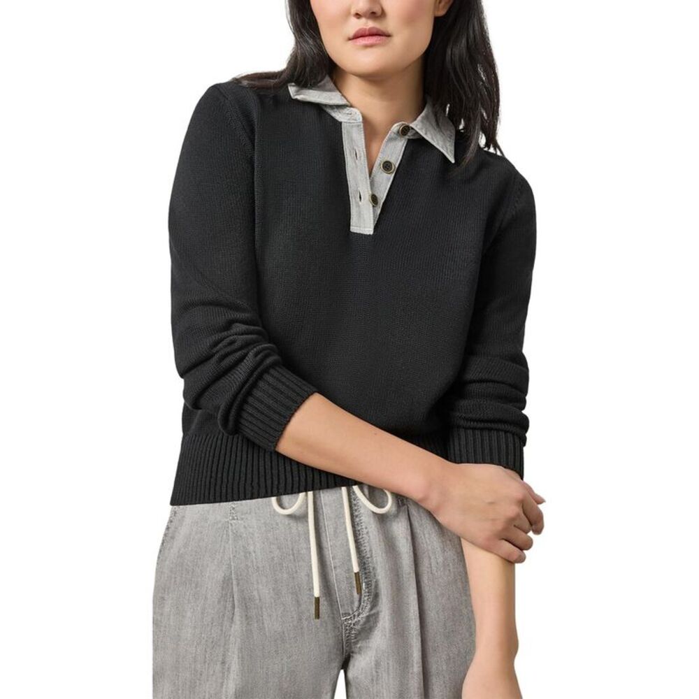 Lilla P Womens  Denim Collar Polo Sweater